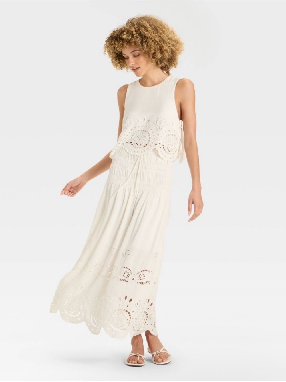 FUTURE COLLECTIVE High-Rise Embroidered Eyelet Drop Waist A-Line Skirt Size M